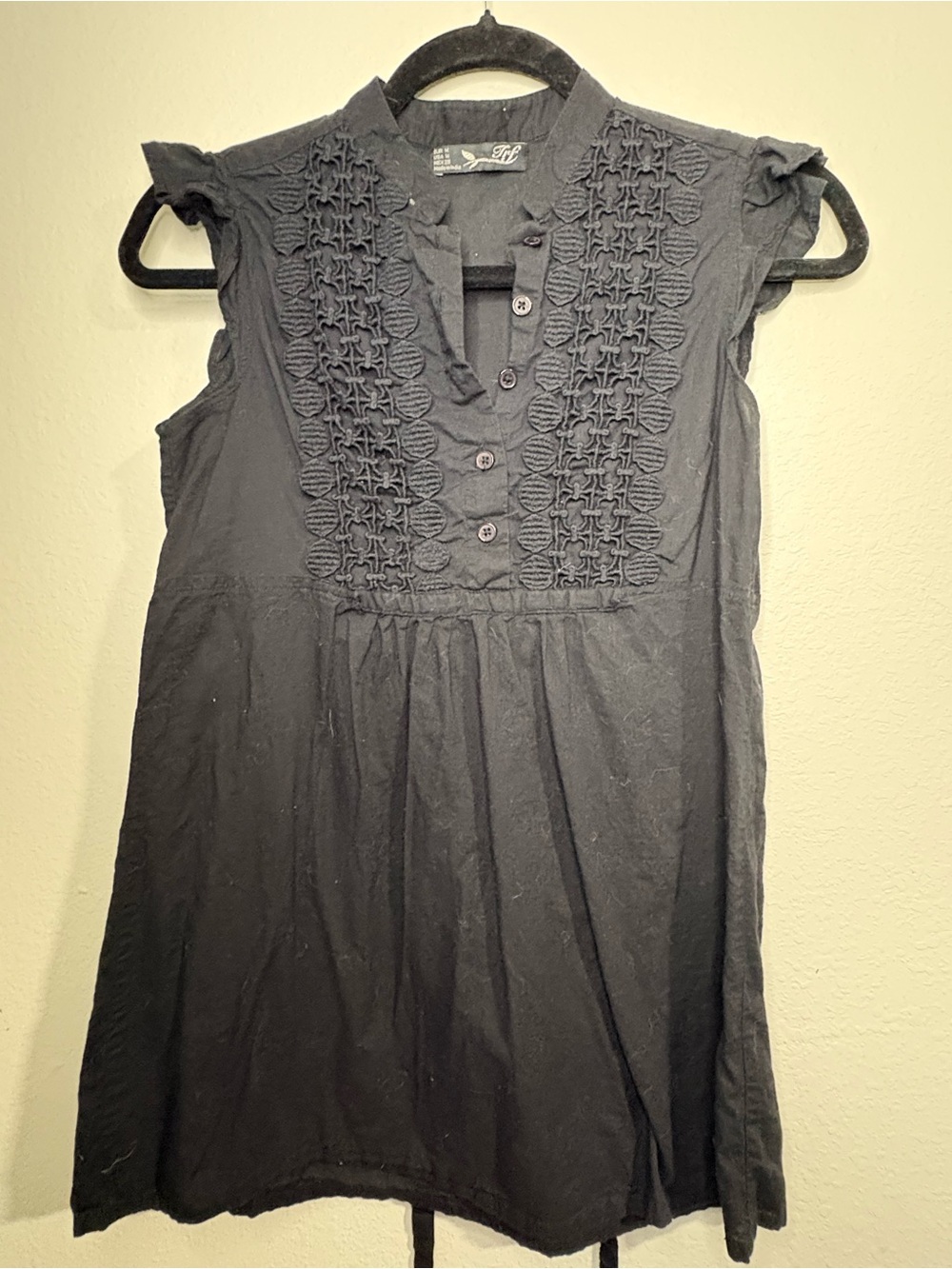 Zara Black Sleeveless Embroidered Tunic Top